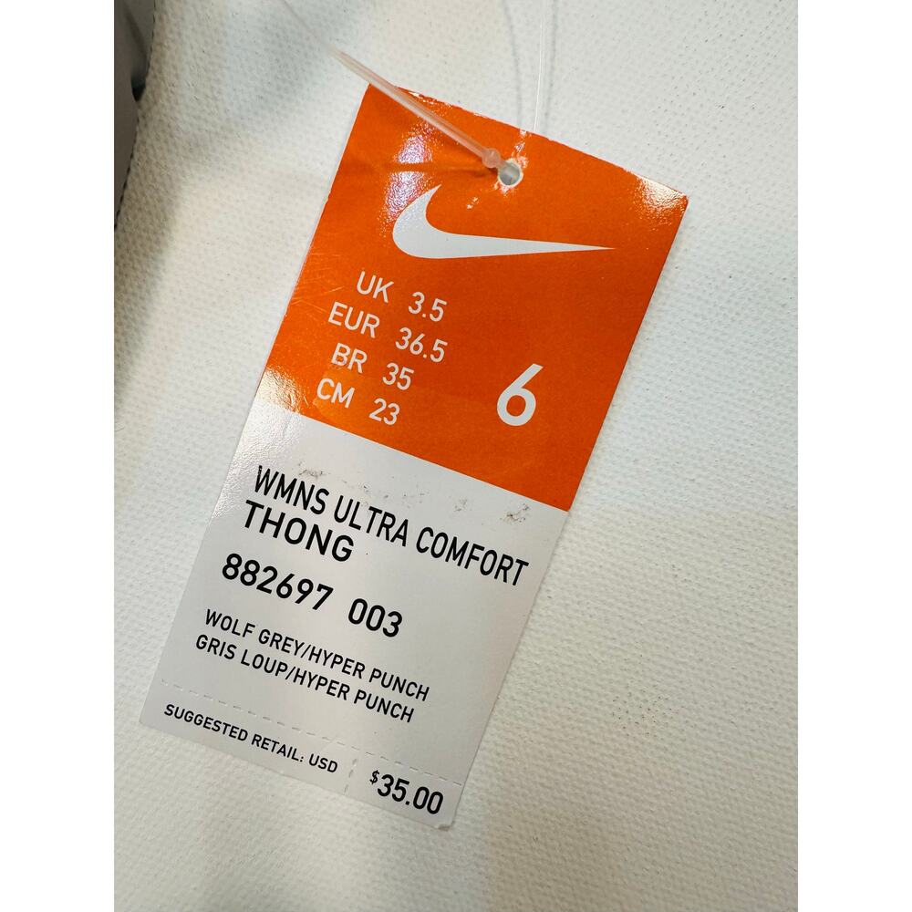 Nike Women’s Ultra Comfort Thong Sandals in Grey and Neon Orange Size 6 - Picture 6 of 7